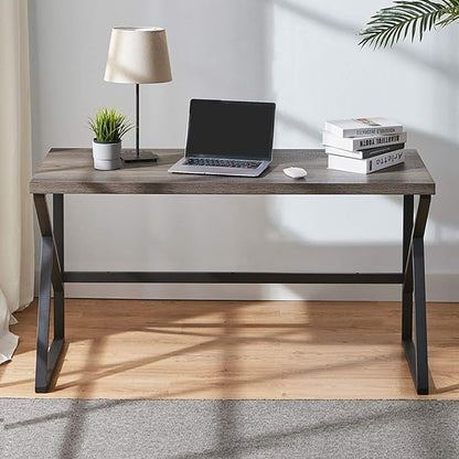 HSH Large Rustic Grey Computer Desk, Metal and Wood Home Office Desk, Industrial Vintage Soho Study Writing Table, Big Long PC Desk Workstation for Livingroom Bedroom, Dark Gray Oak, 60 Inch Wide