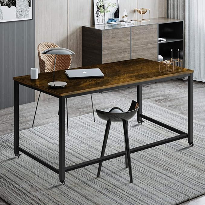 Computer Desk Writing Table Workstation with Durable Scratch-resistant Laminate Surface and Metal Frame, Brown