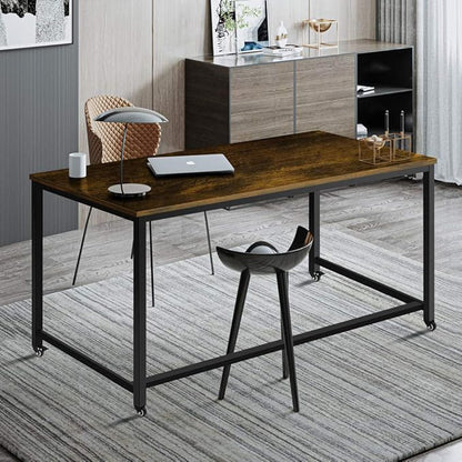 Computer Desk Writing Table Workstation with Durable Scratch-resistant Laminate Surface and Metal Frame, Brown