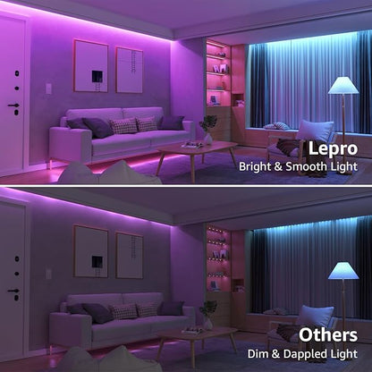 Lepro 65.6ft LED Strip Lights, Ultra-Long RGB 5050 LED Strips with Remote Controller and Fixing Clips, Color Changing Tape Light with 12V ETL Listed Adapter for Bedroom, Room, Kitchen, Bar(32.8FTX 2)