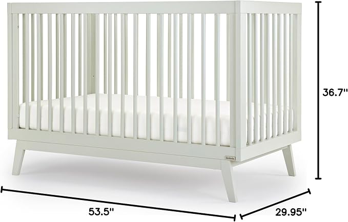 dadada Baby Soho 3-in-1 Convertible Crib to Toddler Bed – Wooden Crib Made in Italy, GREENGUARD Gold Certified Small Baby Crib – Baby-Safe Finish, Modern Design (Sage)
