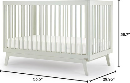 dadada Baby Soho 3-in-1 Convertible Crib to Toddler Bed – Wooden Crib Made in Italy, GREENGUARD Gold Certified Small Baby Crib – Baby-Safe Finish, Modern Design (Sage)