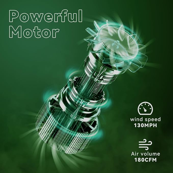 Leaf Blower Cordless with 5.0Ah Battery and Charger, 135MPH 170CFM High Speed Leaf Blower with 2 Tube, 20V Electric Leaf Cleaner, Lightweight Handheld Small Blower for Car, Garden, House, Depot, Green