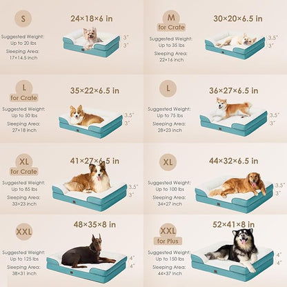 EHEYCIGA Orthopedic Dog Beds for Large Dogs, Waterproof Memory Foam Large Dog Bed with Sides, Non-Slip Bottom and Egg-Crate Foam Large Dog Couch Bed with Washable Removable Cover, Turquoise Blue