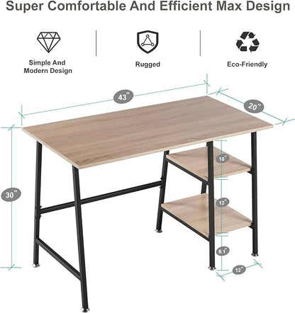 VECELO 43 Inch Home Office Computer Easy to Assemble Simple Table Modern Student Study Desk,Water Proof, Oak+black leg