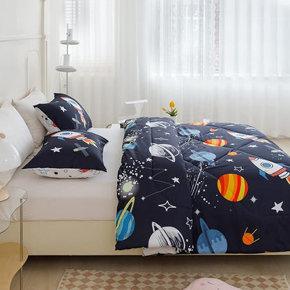 RYNGHIPY Kids Comforter Set Full Size, Cute Space Rocket Bedding Set for Boys Girls, Space Themed Teen Boy Bedding (Space Rocket,Full)
