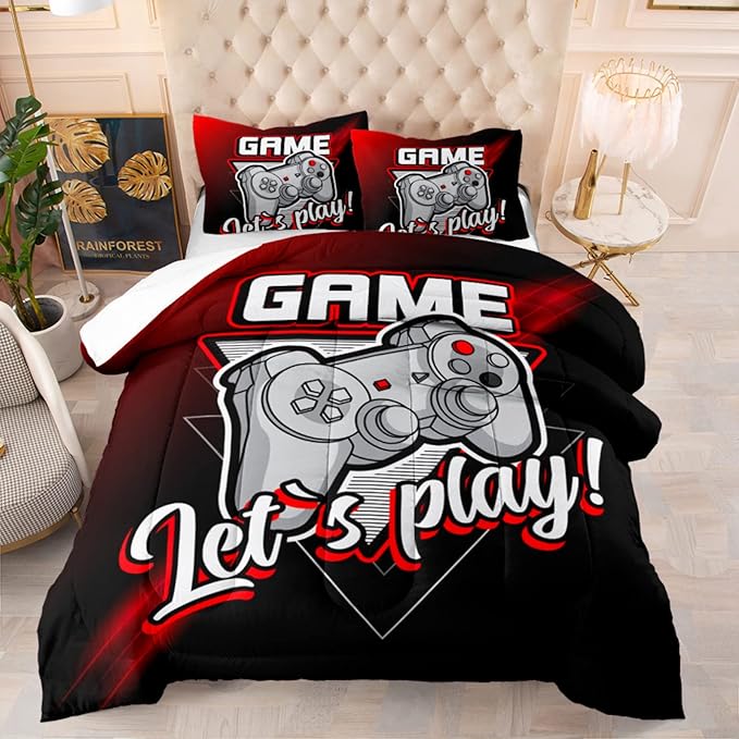 Gamer Bedding Sets for Boys Twin Size Gaming Comforter Sets for Kids Teens Ultra Soft Microfiber Material Duvet Video Game Bedding Sets Comforter and Pillowcase