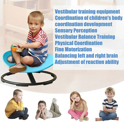 Autism Kids Swivel Chair,Spin Sensory Chair,Kids Spinning Chair,Sit Spin Training Body Coordination,Metal Base Non-Slip Small Desk Chair (Blue)