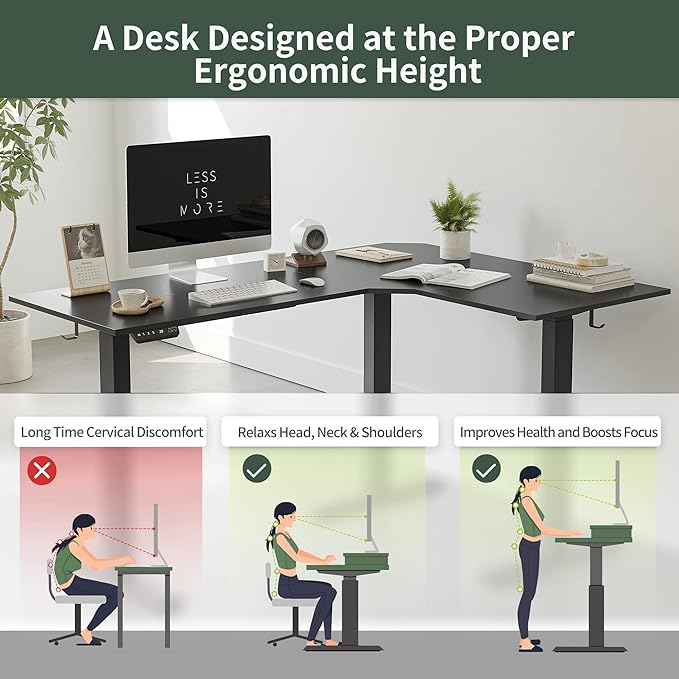 FEZIBO 75 Inches, Supports over 300mlbs, L Shaped Standing Desk Reversible, Electric Height Adjustable Corner Stand up Desk, Sit Stand Desk Computer Workstation, Black Frame/Black Top