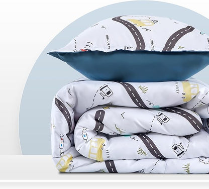 SLEEP ZONE Kids Bedding Full/Queen Comforter Set - Cute Printed for Boys, Girls, Teens, Super Soft, Fade Resistant, Car Road, Full/Queen