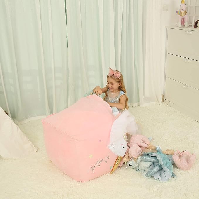Pink Unicorn Bean Bag Chair for Girls Room Decorations, Toy Storage Beanbag Chairs, Velvet Fabric Super Soft, Extra Large Size Cover Only