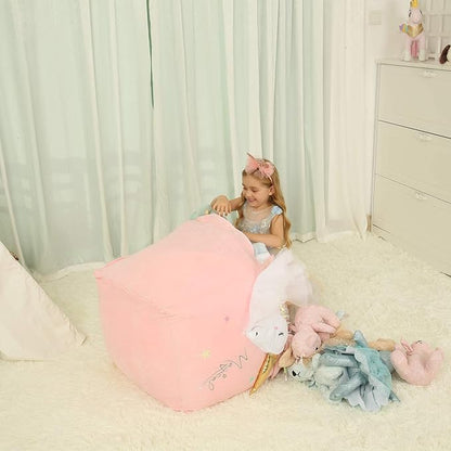 Pink Unicorn Bean Bag Chair for Girls Room Decorations, Toy Storage Beanbag Chairs, Velvet Fabric Super Soft, Extra Large Size Cover Only