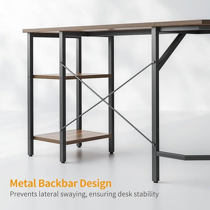 BANTI L Shaped Desk with Shleves, 58 inch Large Corner Desk with Two Storage, Space Saving, Easy to Assemble, Brown
