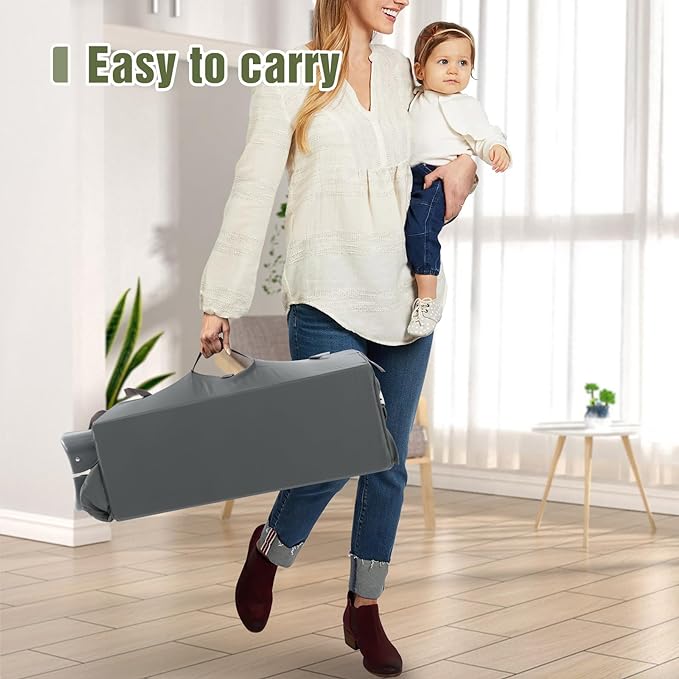 5 in 1 Infant Newborn Baby Crib,Baby Bassinet Bedside Cribs,Pack and Play with Bassinet and Changing Table,Portable Travel Baby Playpen with Bassinet Toys & Music Box,Portable Travel Crib,Dark Gray