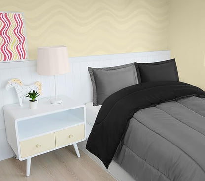 Utopia Bedding All Season Reversible Black and Grey Comforter Set with 2 Pillow Cases, 3 Piece Soft Brushed Microfiber Kids Bedding Set for Boys/Girls, Machine Washable (Twin)