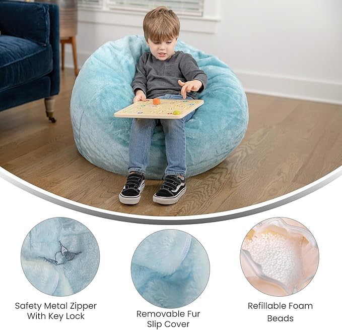 Flash Furniture Dillon Small Teal Furry Bean Bag Chair for Kids and Teens