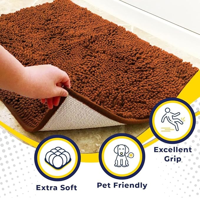 Muddy Mat® Shown on TV – Super Absorbent Microfiber Dog Door Mat for Muddy Paws, Non-Slip Washable Pet Rug, Quick Dry Chenille Entryway Carpet, Machine Washable Indoor Outdoor mat, Orange 59"x35"