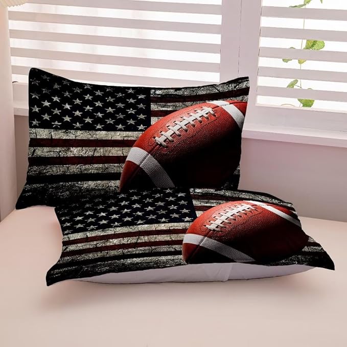 American Football Comforter Set for Boys Teens,Kids Sports Bedding Set Queen Size,USA Flag Football Printed Bedroom Sets with 2 Matching Pillow Shams