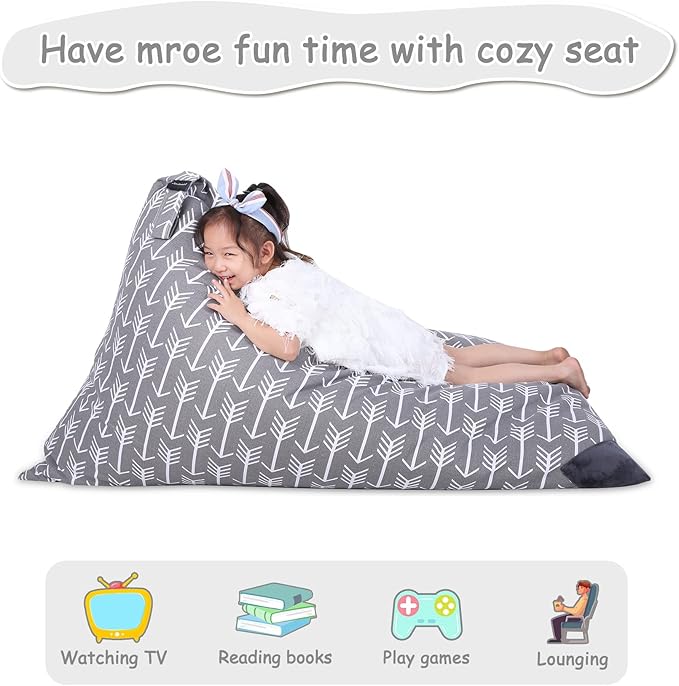 Jorbest Stuffed Animal Storage Bean Bag Chair for Kids and Adults, Stuffed Animal Bean Bag, Premium Canvas Stuffie Seat - COVER ONLY (Grey with White Arrows 200L/52 Gal)