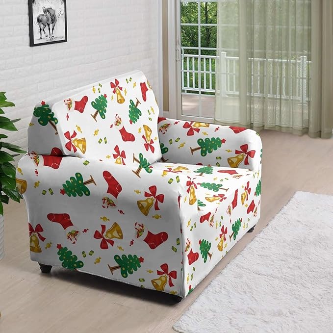 FKELYI Christmas Tree Easy Going Stretch Sofa Slipcover Washable Sofa Couch Cover Comfortable Furniture Protector with Elastic Bottom S