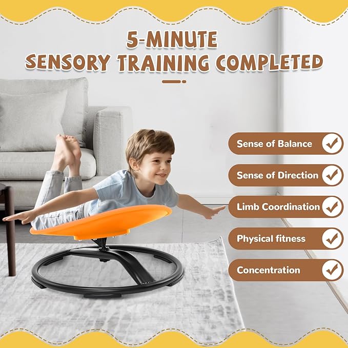 Zhenx Spinning Chair for Kids, Autism Kids Swivel Chair, Kids Sensory Chair, Spinning Chair for Autistic Kids & ADHD Children, Sit and Spin Training Body Coordination(Orange)