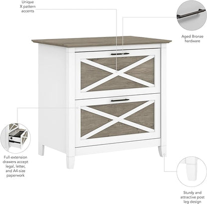 Bush Furniture Key West Lateral File Cabinet, Modern Farmhouse 2 Drawer File Cabinet for Home Office