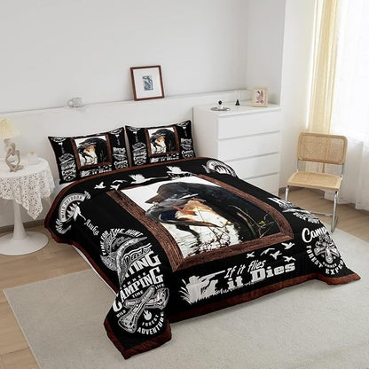 Feelyou Duck Hunting Comforter Hunting and Fishing Bedding Set for Kids Boys Girls Dog Hunter Comforter Set Wild Animal Inner Fill Duvet Set 1 Comforter Set with 2 Pillowcases Queen Size