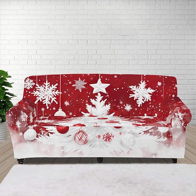 FKELYI Christmas Tree Sofa Furniture Protector Easy Going Stretch Sofa Slipcover Non-Slip Sofa Couch Cover Washable Sofa Slipcovers L