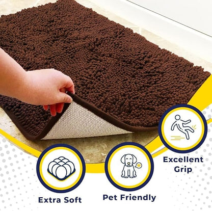 Muddy Mat® Shown on TV – Super Absorbent Microfiber Dog Door Mat for Muddy Paws, Non-Slip Washable Pet Rug, Quick Dry Chenille Entryway Carpet, Machine Washable Indoor Outdoor mat, Brown 72"x48"