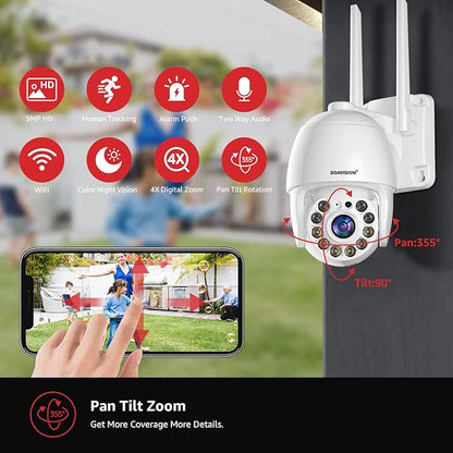 BOAVISION 5MP Security Camera Outdoor, Wireless WiFi IP Camera Home Security System 360° View,Motion Detection, auto Tracking,Two Way Talk,pan Tile Full Color Night Vision