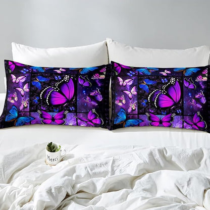 Erosebridal Butterfly Comforter Set Starry Sky Galaxy Comforter Blue Purple Butterfly Bedding Sets Twin for Kids Girls Teens Women Bed,Aesthetics Butterflies Quilt Duvet Set 1 Pillow Case Room Decor