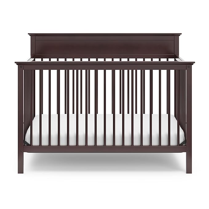 Storkcraft Carmel 5-in-1 Convertible Crib (Espresso) - GREENGUARD Gold Certified, Converts to Toddler Bed & Full-Size Bed, Fits Standard Full-Size Crib Mattress, 4 Adjustable Mattress Heights