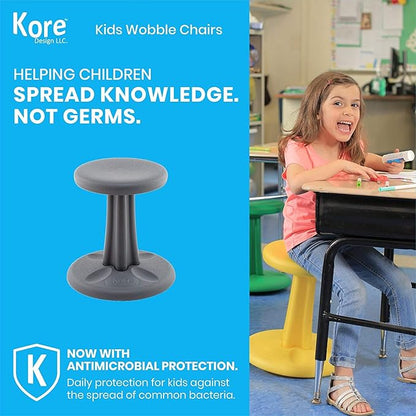 Kore Kids Wobble Chair - Flexible Seating Stool for Classroom & Elementary School, ADD/ADHD - Made in The USA - Age 6-7, Grade 1-2, Grey (14in)