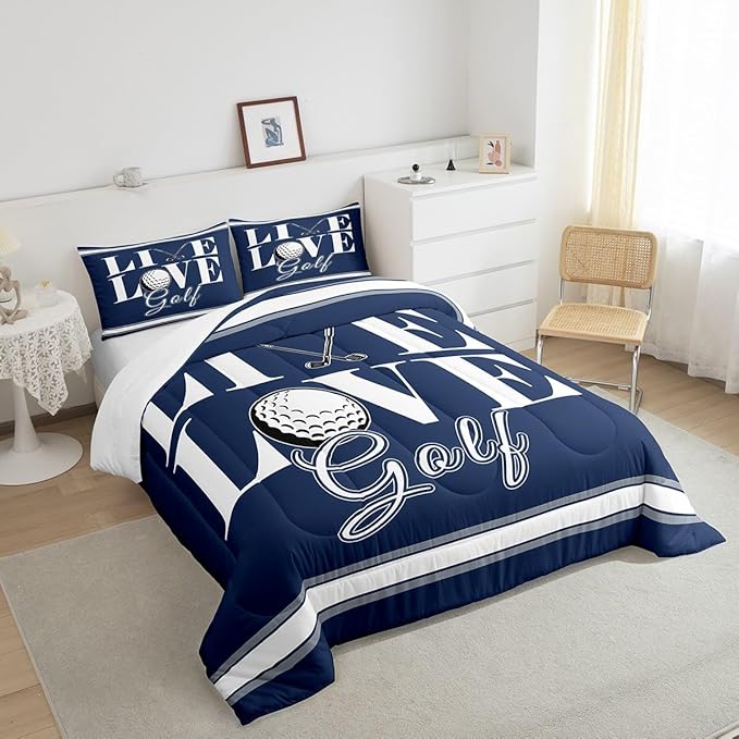 Feelyou Golf Print Bedding Set Twin Size Ball Gaming Comforter Set for Kids Boys Girls Decor Sports Theme Comforter Microfiber Golf Ball Duvet Set Bedroom Quilt Set