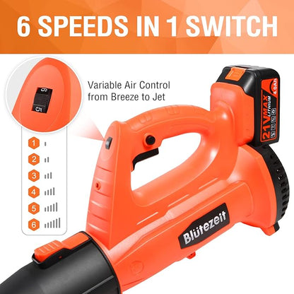 Cordless Leaf Blower - 21V Electric Yard Blower 350CFM 150MPH with 4.0Ah Battery & Charger, 6-Speed Adjustable for Lawn Care, Snow Blowing, Debris & Dust