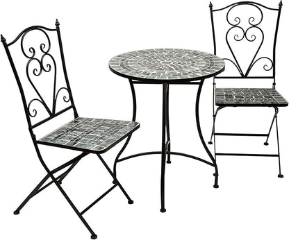 Alpine Corporation Alpine Marbled Glass Mosaic Bistro Set, Onesize, Black/Gray