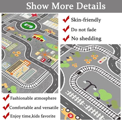 Kids Rug Play Mat Great for Playing with Cars and Toys,Educational Kid Road and Traffic City Life Carpet,Children Baby Fun Throw Rug for Bedroom Play Room,24X35Inch/60X90CM