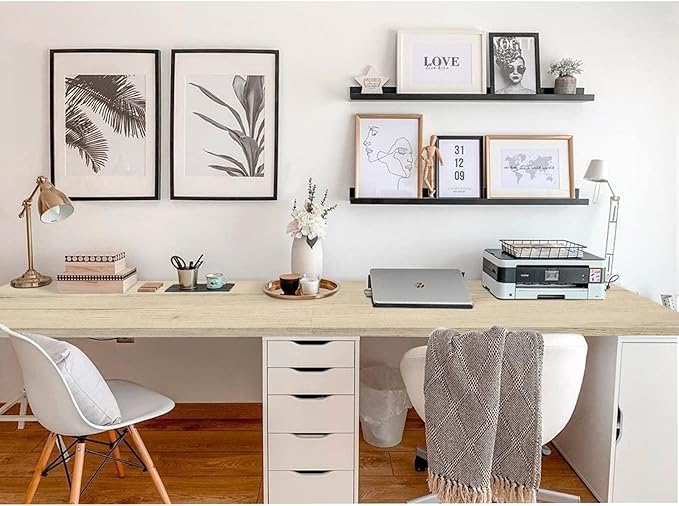 Kaboon Universal Tabletop 55"x20", Solid One-Piece Melamine Table Top, Double Desk L-Desk DIY, Home and Office, Oak
