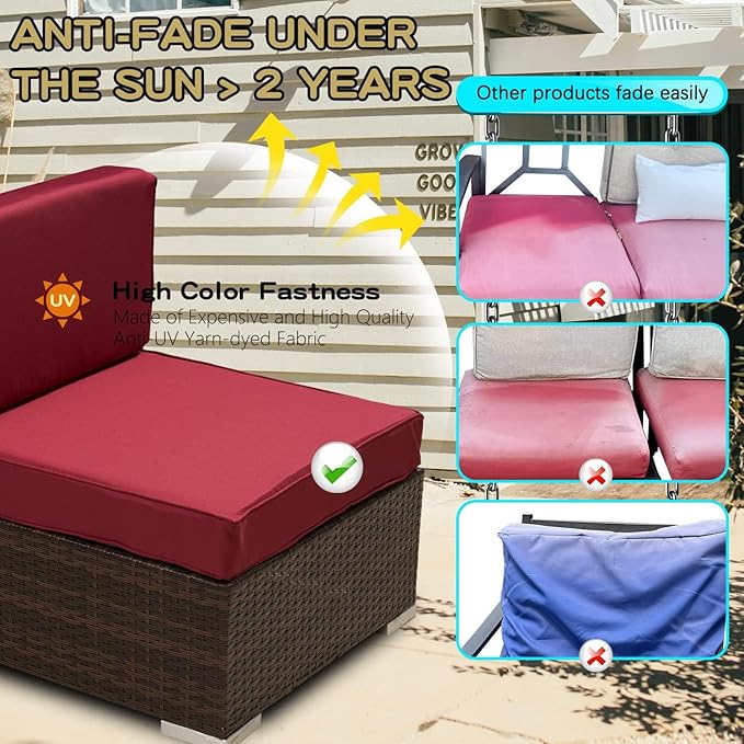 ClawsCover 9Pack Outdoor Seat and Back Cushions Replacement Covers Fit for 5 Pieces 4-Seater Wicker Rattan Furniture Patio Conversation Set Sectional Couch,Burgundy-Include Cover Only (Small)