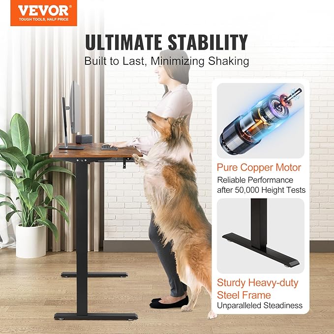 VEVOR Height Adjustable Desk, 47.2 x 23.6 in with Drawer, 3-Key Modes Electric Standing Desk,Whole Piece Desk Board, Dual Metal Frame, 180 LBS Capacity Computer Sit Stand up Desk, for Home and Office
