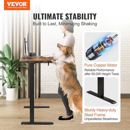 VEVOR Height Adjustable Desk, 47.2 x 23.6 in with Drawer, 3-Key Modes Electric Standing Desk,Whole Piece Desk Board, Dual Metal Frame, 180 LBS Capacity Computer Sit Stand up Desk, for Home and Office