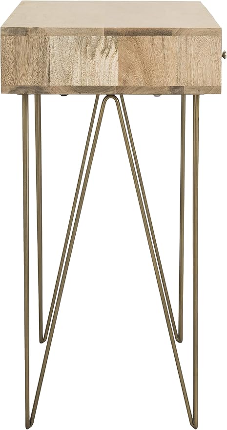 Safavieh Home Office Marigold Modern Natural and Brass 1-drawer Hairpin Leg Desk