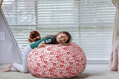 Wekapo Stuffed Animal Storage Bean Bag Chair Cover for Kids | Stuffable Zipper Beanbag for Organizing Children Plush Toys Large Premium Cotton Canvas (Heart, XX-Large)