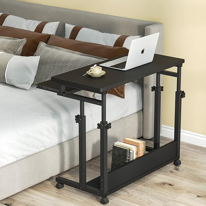 Tribesigns Portable Desk for Sofa and Bed, Height Adjustable Mobile Laptop Table Small Standing Desk Rolling Computer Cart with Keyboard Tray on Wheels for Home Office (Black)