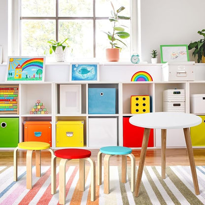 4 Pcs 12 Inch Bentwood Stacking Stool for Kids Colored Durable Round Nesting Stool Flexible Wood Stackable Stool Chairs for Playroom Daycare Home Classroom (Bright Color)