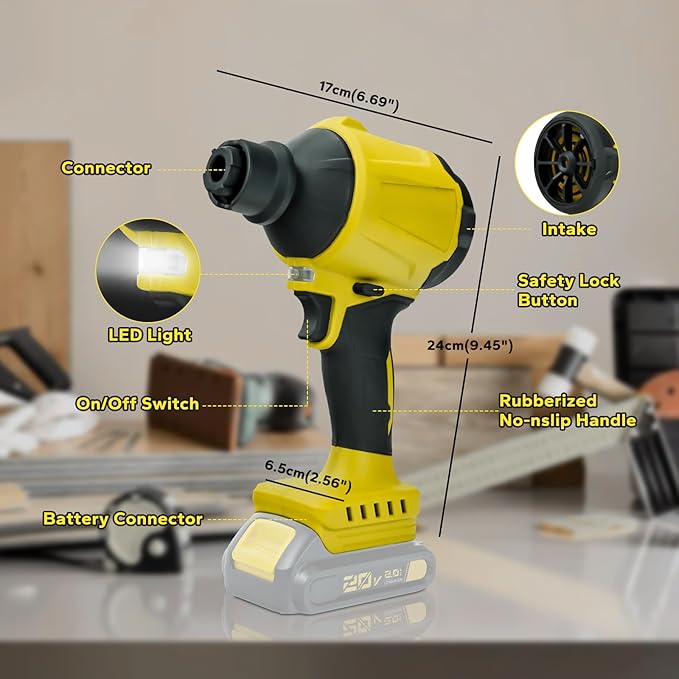 Cordless Dust Blower for Dewalt 20V Max Battery, 2-in-1 Blower & Vacuum, Handheld Blower HighSpeed Motor Air Compressed Duster w/ 671 MPH & 7 Nozzles for Sawmill Room, Home Cleaning（No Battery ）