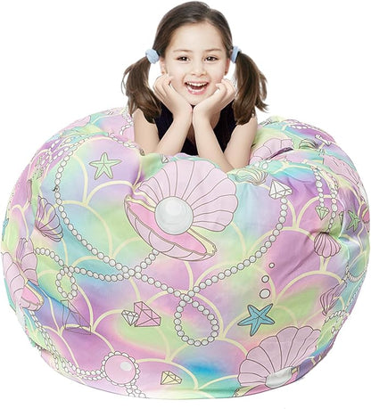 Stuffed Animal Storage Bean Bag Chair Cover, Hold Kids Plush Toys Blankets Towels Beanbag (Cover Only), Canvas Floor Circle Stuff Sit Seat Sofa with YKK Zipper, Extra Large 38", Pink Shell