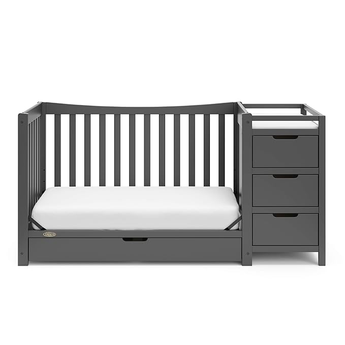Graco Remi 4-in-1 Convertible Crib & Changer with Drawer (Gray) – GREENGUARD Gold Certified, Crib and Changing -Table Combo, Includes Changing Pad, Converts to Toddler Bed, Daybed and Full-Size Bed