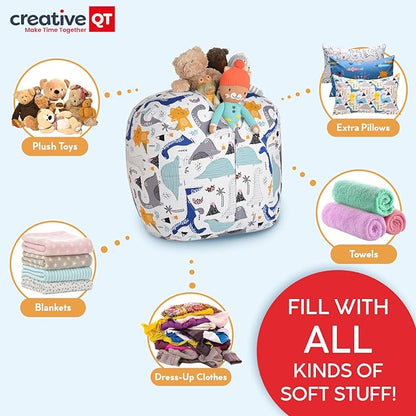 Creative QT Stuff ’n Sit Extra Large 38’’ Bean Bag Storage Cover for Stuffed Animals & Toys, Giant Beanbag Chair for Plush, Toddler & Kids Rooms Bedroom Organizer, Grey Floral