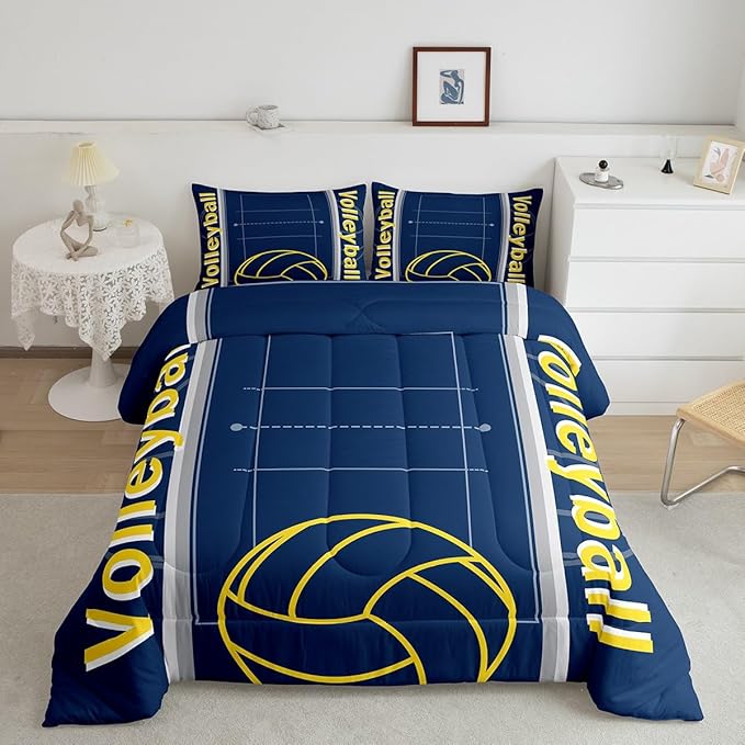 Feelyou Volleyball Bedding Set King Size Sports Game Comforter Set for Kids Boys Girls Decor Volleyball Player Comforter Microfiber Sports Gaming Duvet Set Bedroom Quilt Set